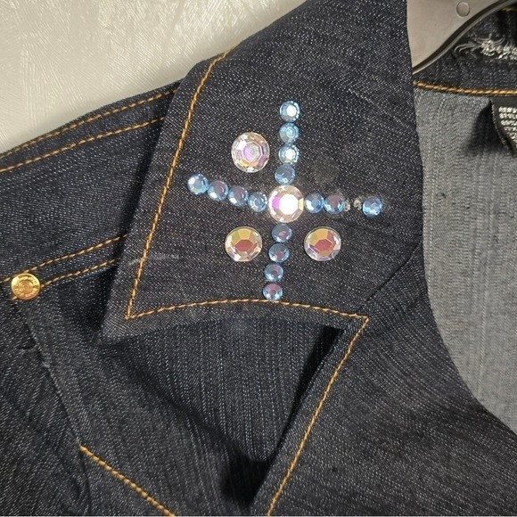 Drama Gold Womens L Jean Jacket Dark Wsh Double Breasted Large Belted Career Y2K - Picture 4 of 10